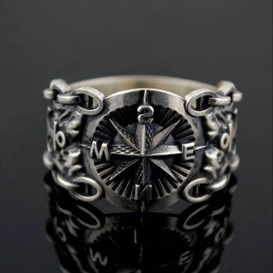 Men's Vintage Nautical Compass Logo Ring
