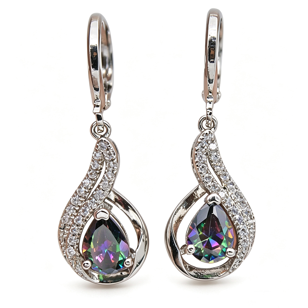 Women's Twisted‑Curve Pear‑Shape Zirconia Dangle Huggie Earrings