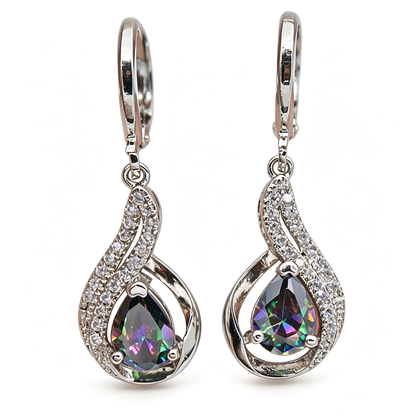 Women's Twisted‑Curve Pear‑Shape Zirconia Dangle Huggie Earrings