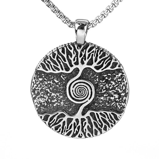 Vintage Stainless Steel Men's Viking Tree of Life Pendant Necklace