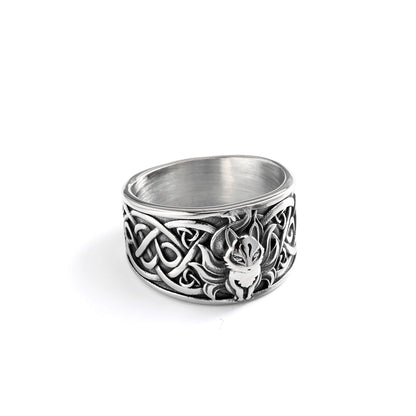 Vintage Nordic Solid Stainless Steel Viking Nine-Tailed Fox Pattern Ring for Men