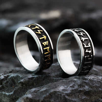 Vintage Nordic Stainless Steel Narrow Band Viking Rune Ring for Men
