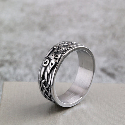 Vintage Stainless Steel Norse Viking Raven Slim Narrow Band Ring for Men