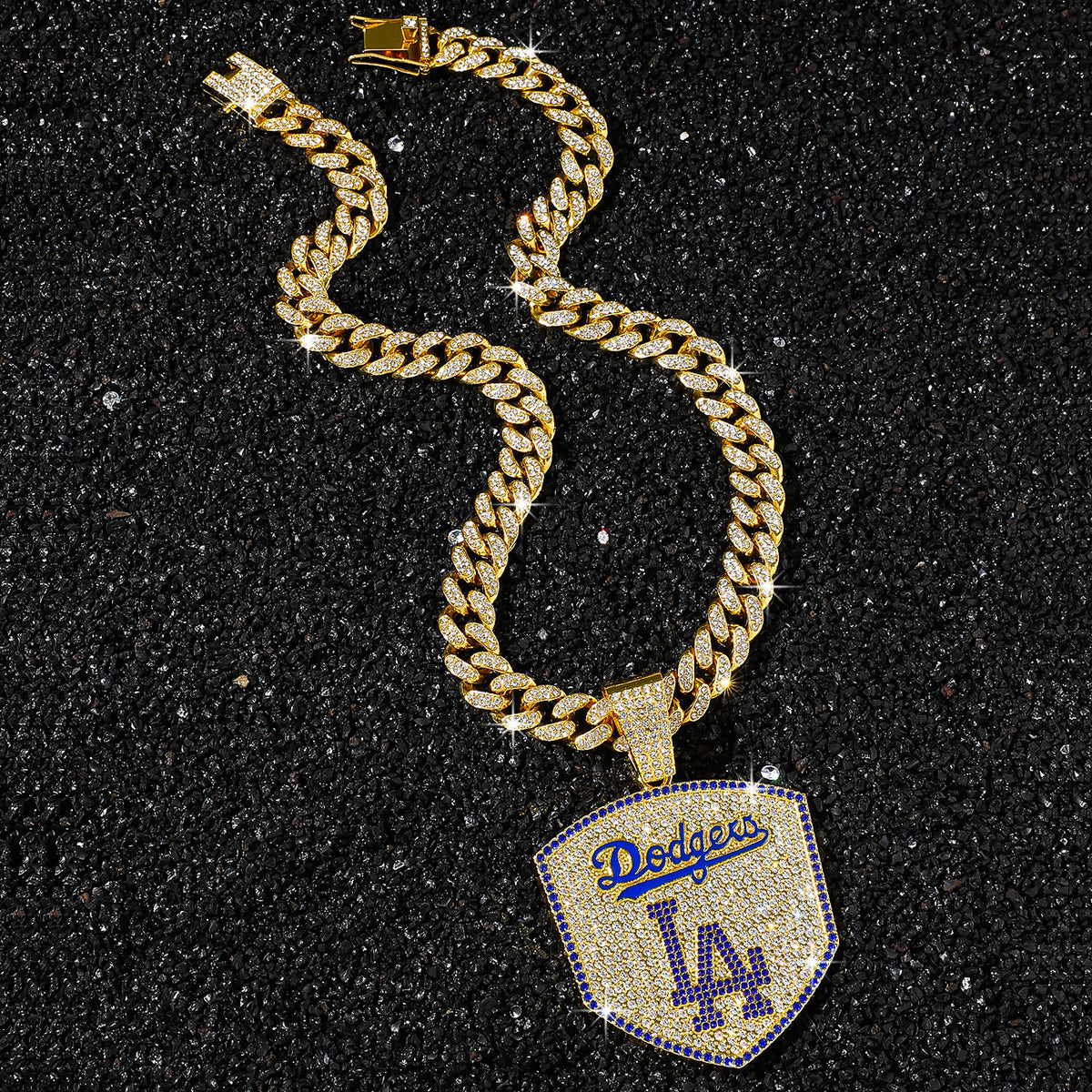 Hip Hop Shield Letter LA Team Logo Cuban Chain Pendant Necklace