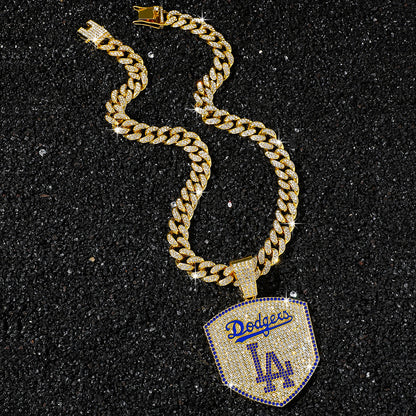 Hip Hop Shield Letter LA Team Logo Cuban Chain Pendant Necklace
