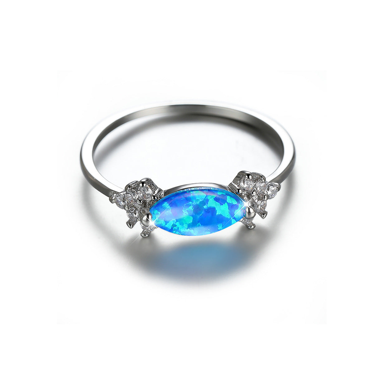 Women's White Gold Plated Marquise Opal With Zirconia ring
