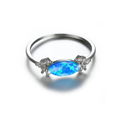 Women's White Gold Plated Marquise Opal With Zirconia ring