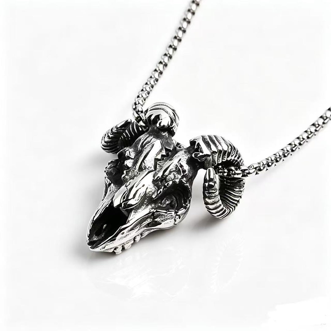 Men's Steel Ram Skull Pendant Necklace