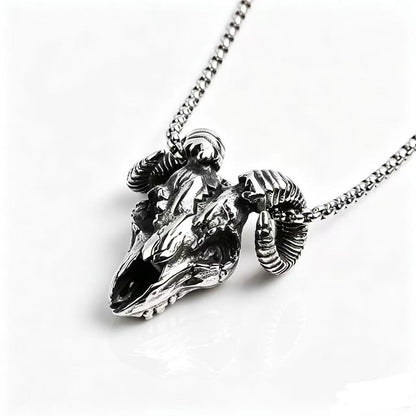 Men's Steel Ram Skull Pendant Necklace