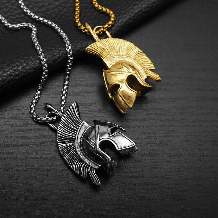 Men's Spartan Warrior Helmet Outline Pendant Necklace
