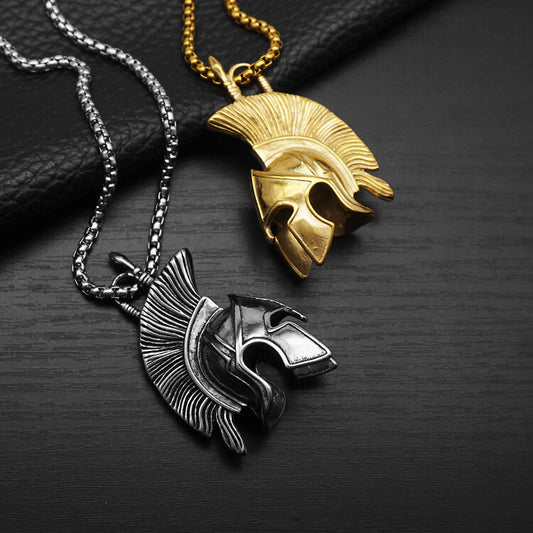 Men's Spartan Warrior Helmet Outline Pendant Necklace