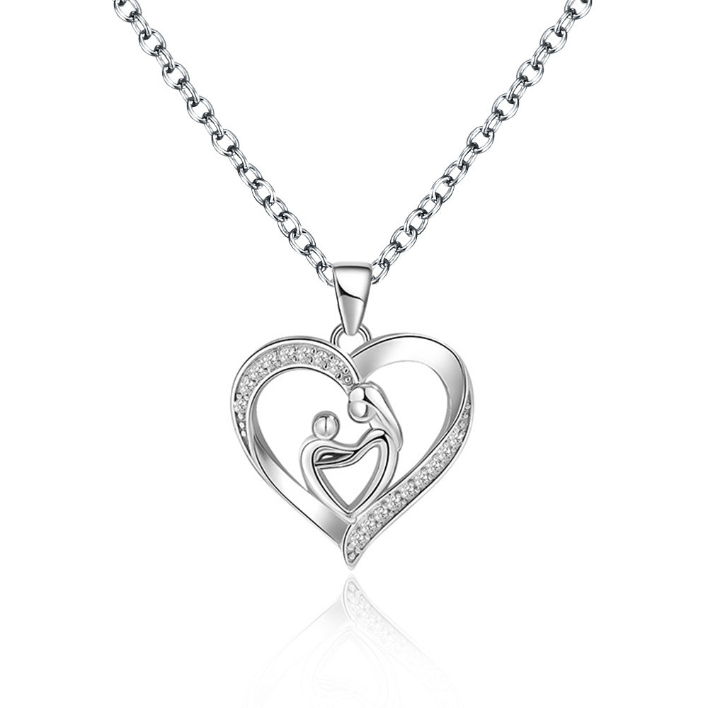 Women's Silvery 'Mom Hug Baby' Hollow Pendant