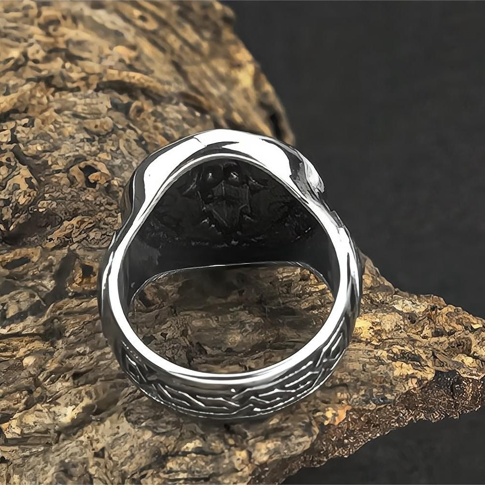 Vintage Solid Stainless Steel Norse Viking Odin Head Valknut Triangle Round Signet Ring for Men