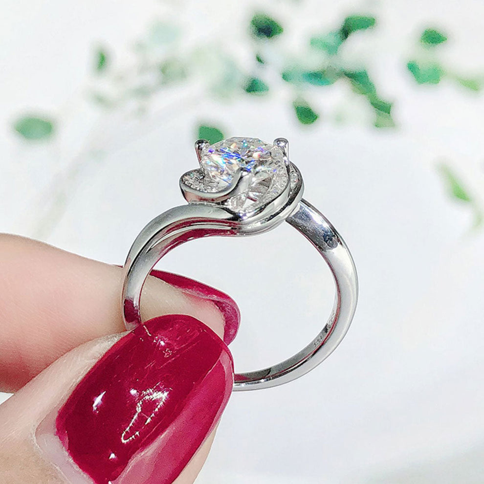 Women's White Gold Channel Setting Stones Heart Shape Moissanite Adjustable Ring