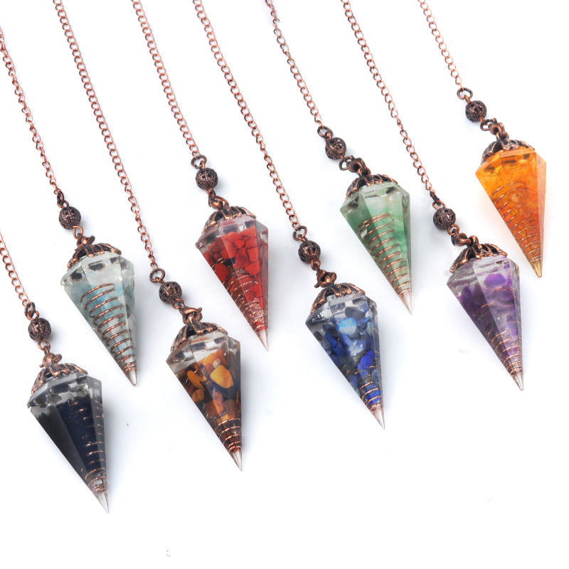 Colorful crystal clock pendulum ancient red copper flower base resin spirit pendulum
