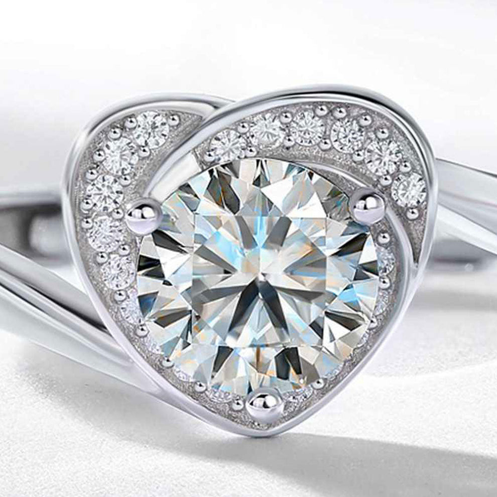 Women's White Gold Channel Setting Stones Heart Shape Moissanite Adjustable Ring