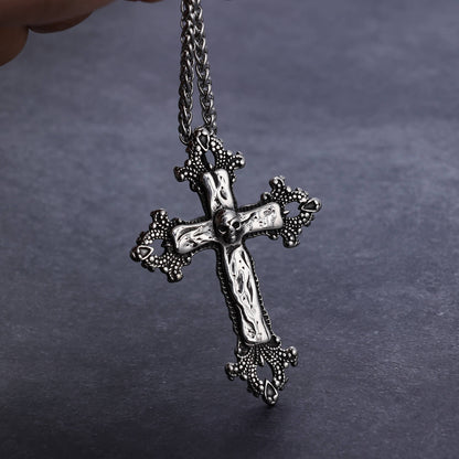 Men's Punk Style Skull Pattern Cross Pendant Necklace