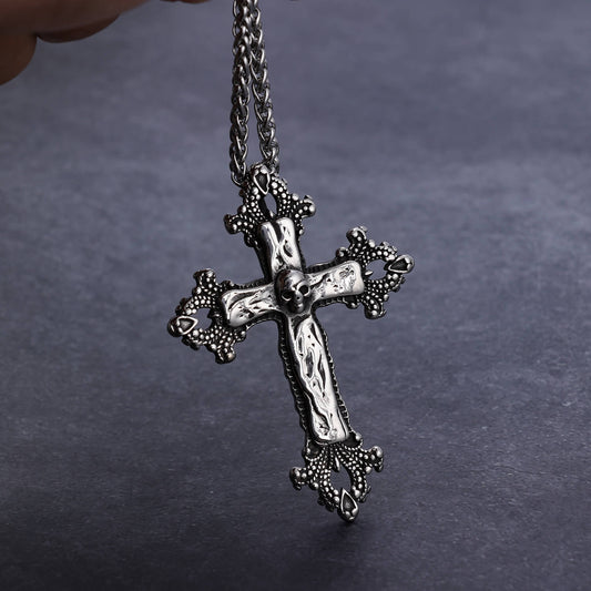 Men's Punk Style Skull Pattern Cross Pendant Necklace