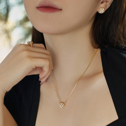 Women's Clover Flower Pendant Necklace, Inlaid Round Zirconia, S925 with 18K Gold Tone Plating