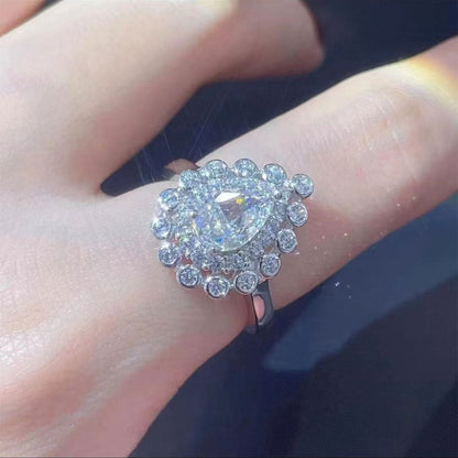 Women's White Gold Drip Shape Bezel Setting Stones Halo Adjustable Ring