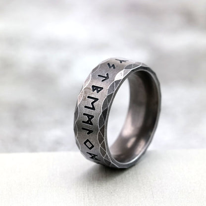 Vintage Antique Finish Stainless Steel Viking Rune Ring for Men