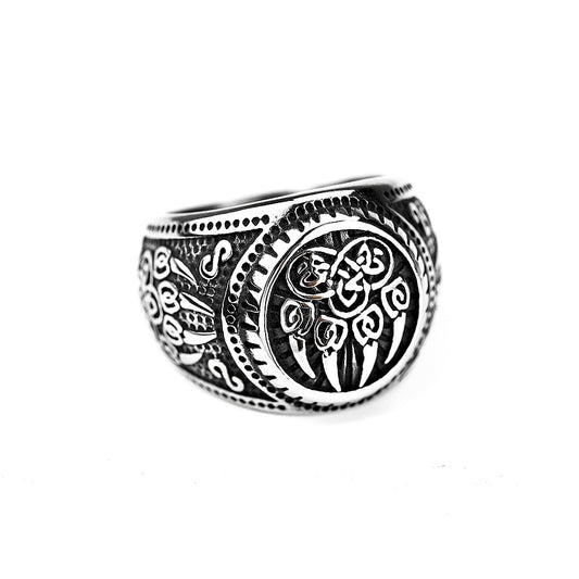 Vintage Nordic Stainless Steel Viking Bear Paw Rune Ring for Men, Hip Hop Style
