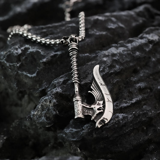 Men's Steel Skull Axe Pendant Necklace