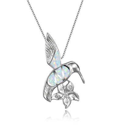 Opal bird + flower necklace