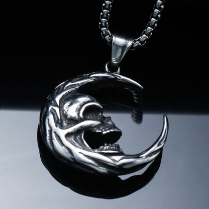 Men's Vintage Viking Moon And Skull Pendant Necklace