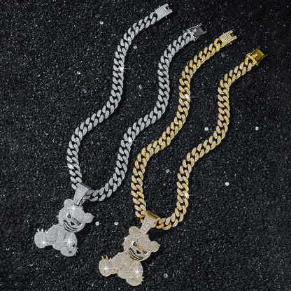 Hip-Hop Animal Bear Cuban Chain Pendant Necklace