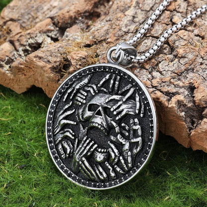 Men's Retro Gothic Dark Style Skull Hand Relief Pendant Necklace