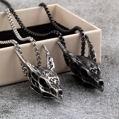Men's Steel 3D Dragon Skull Pendant Necklace