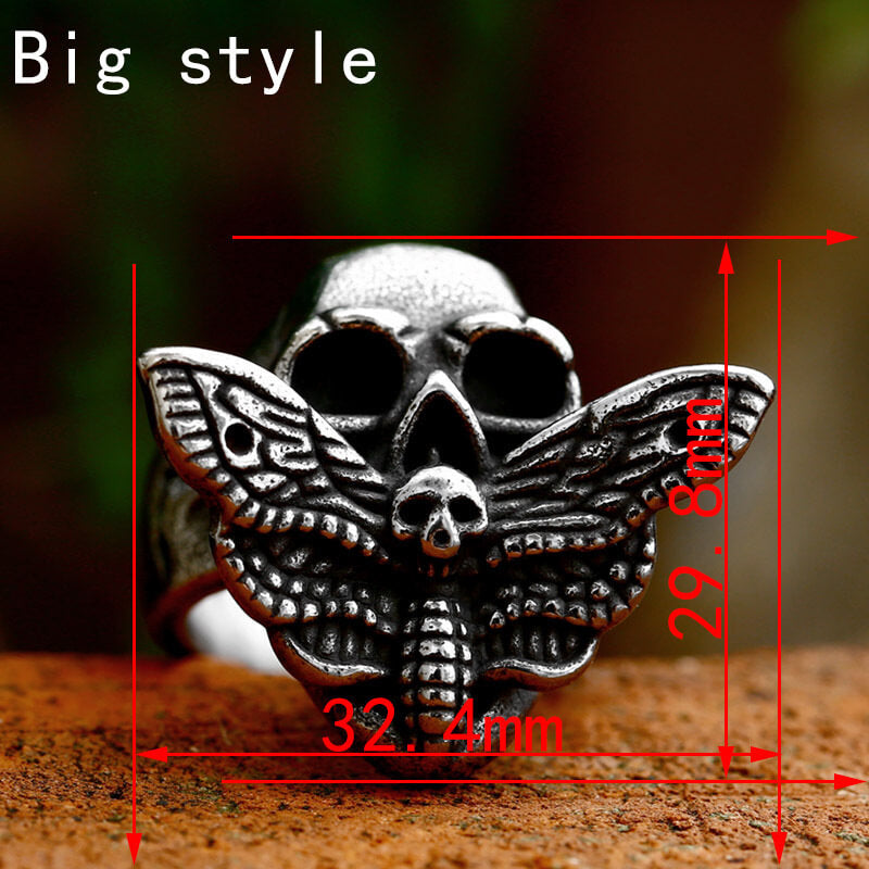 Mens Domineering Stainless Steel Moth Skull Ring