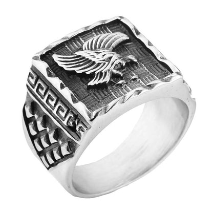 Vintage Solid Stainless Steel Eagle Embossed Square Signet Ring for Men