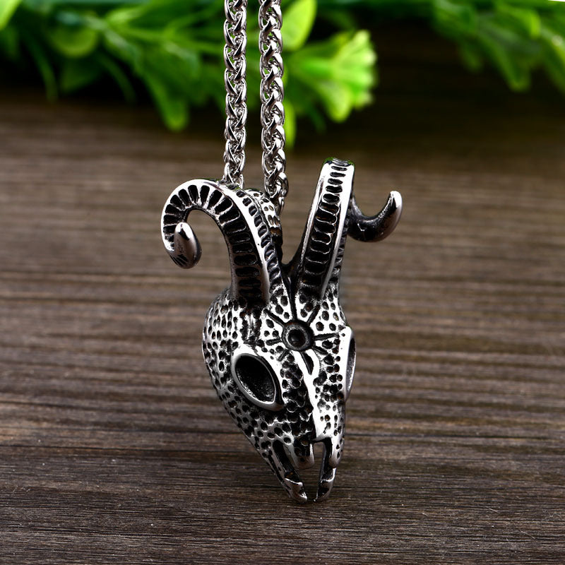 Men's Steel Goat Skull Retro Hip Hop Jewelry Pendant Necklace