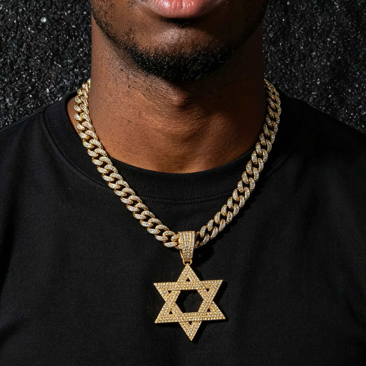 Hip-Hop Style Six-Pointed Star Cuban Chain Pendant Necklace