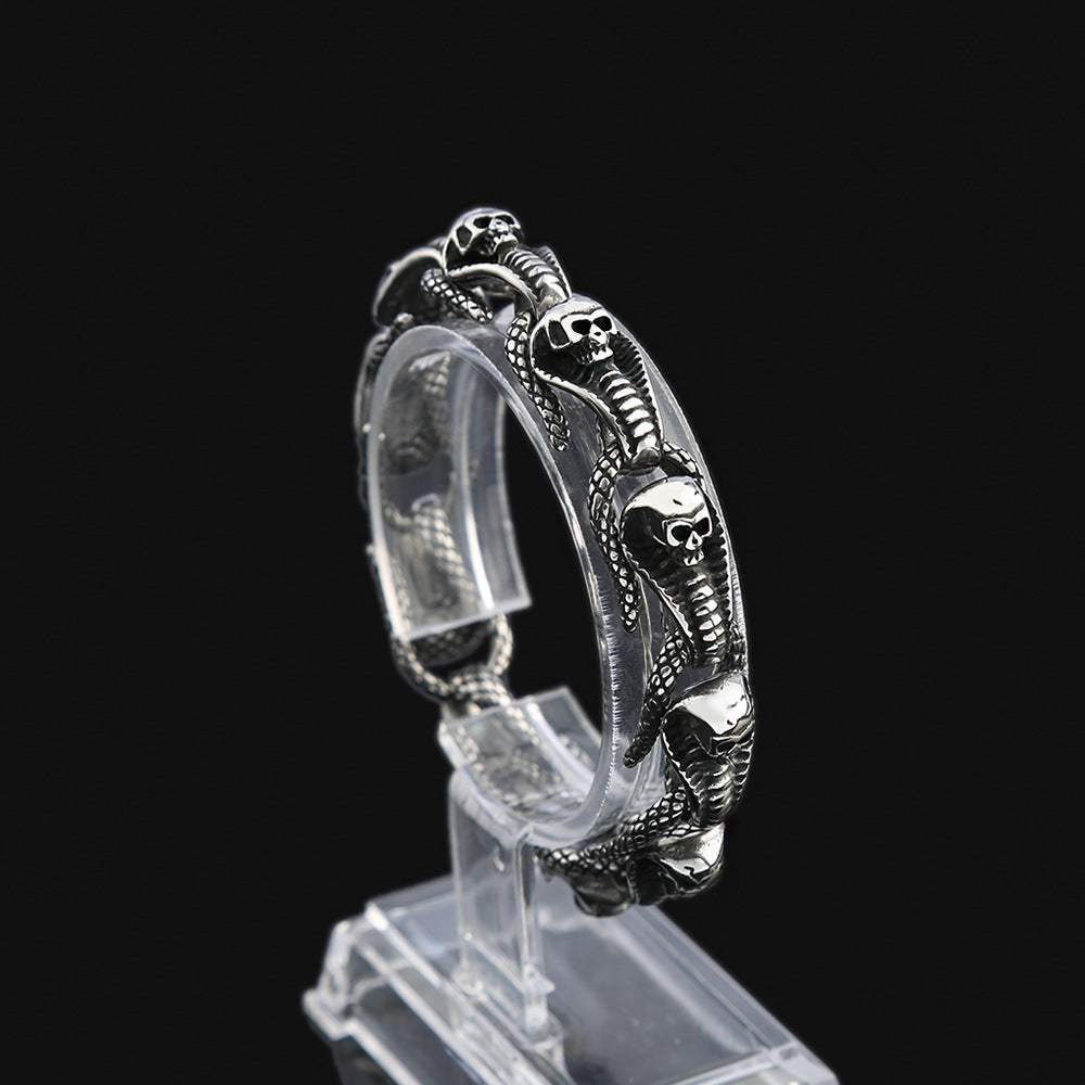 Fashion Skull Snake Stainless Steel Men Bracelet, Personality Serpent Wrist Cuff Bangle for Men
