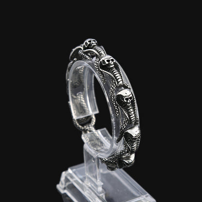 Fashion Skull Snake Stainless Steel Men Bracelet, Personality Serpent Wrist Cuff Bangle for Men