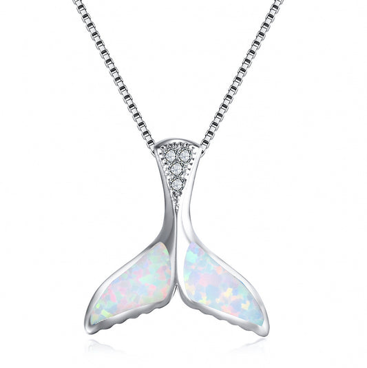 Opal Fish Tail-shaped Pendant Necklace