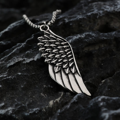 Vintage Stainless Steel Feather Wing Pendant Necklace for Men