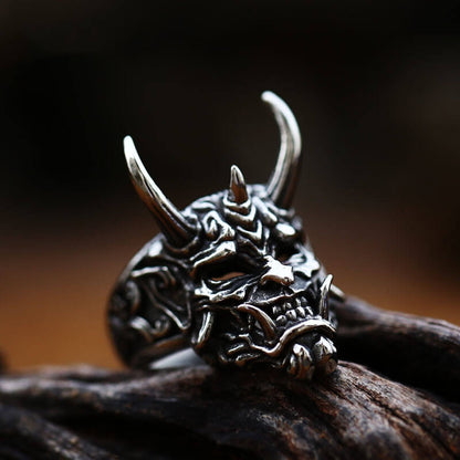 Men's Vintage Prajna Mask Titanium Steel Ring