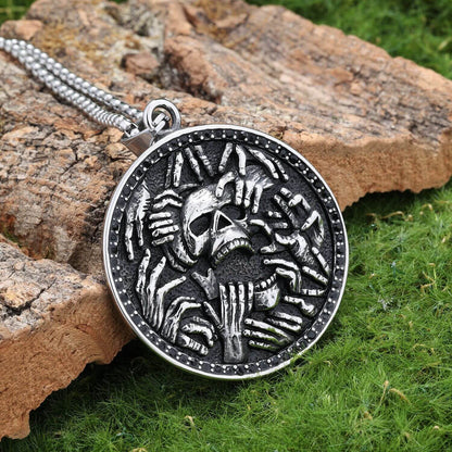 Men's Retro Gothic Dark Style Skull Hand Relief Pendant Necklace
