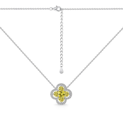 Women's Clover Pendant Necklace, D‑Shape Yellow Sapphire, S925 with White Gold Plating