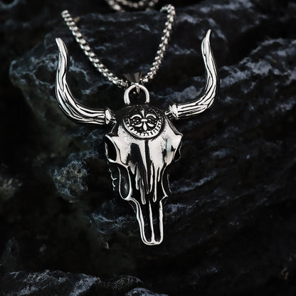 Vintage Stainless Steel Bull Head Pendant Necklace for Men