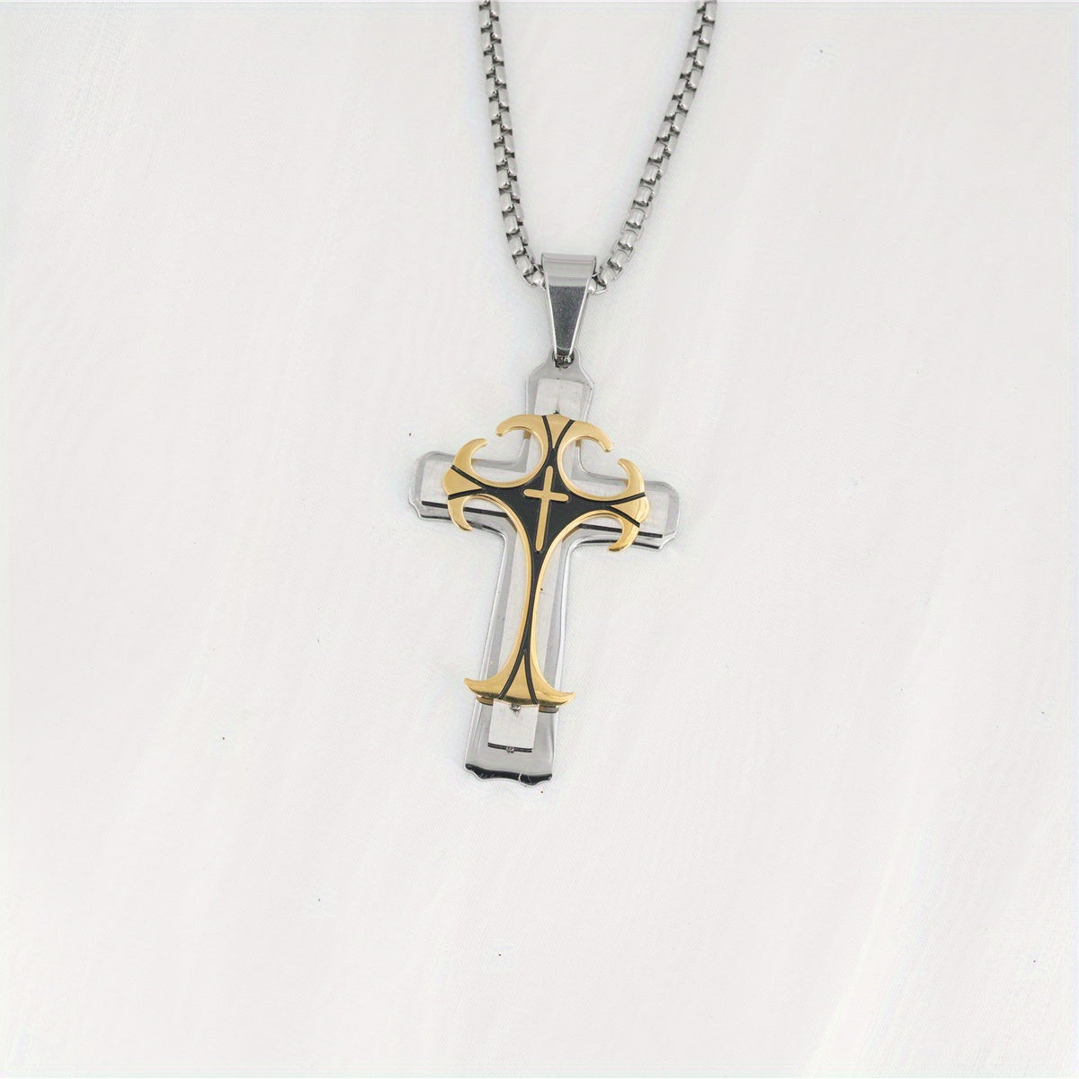 Men's Domineering Pattern Three-Layer Cross Necklace