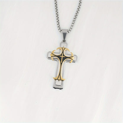 Men's Domineering Pattern Three-Layer Cross Necklace