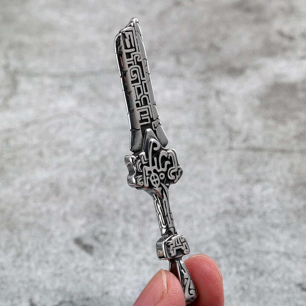 Vintage Stainless Steel Broken Sword Pendant Necklace for Men
