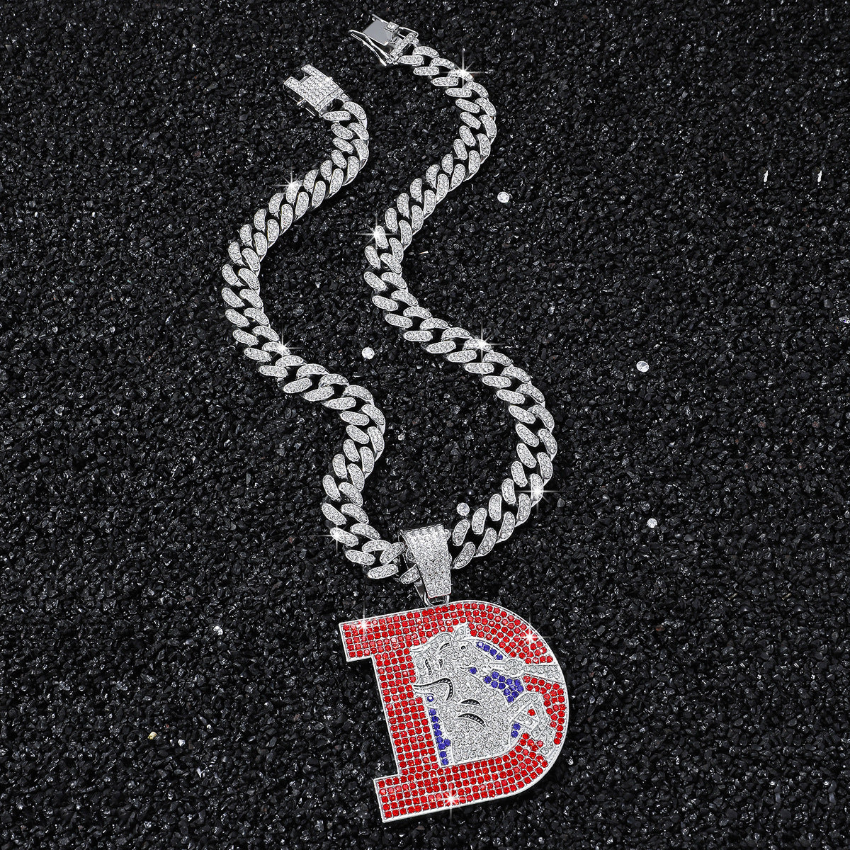 Hip-Hop Letter D Broncos Logo Cuban Chain Pendant Necklace