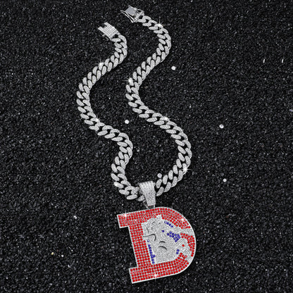 Hip-Hop Letter D Broncos Logo Cuban Chain Pendant Necklace