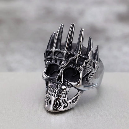 Vintage Solid Stainless Steel Punk Gothic Crown Skull Band Ring for Men